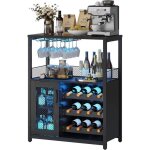 Meuble de bar casier � vin r�glable � 3 niveaux buffet avec porte - bouteilles led �tag�res amovibles ...