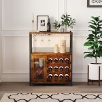 Meuble de bar casier � vin r�glable � trois niveaux buffet avec porte - bouteilles rangement modulaire ...