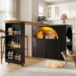 Meuble de bar de cuisine extensible - modernluxe - rotation � 360� - 205x39x100 cm - noir - �tag�res ...