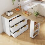Meuble bar de cuisine pivotant360�extensible 128 - 203�39�90cm6 tiroirsanti - inclinaisonmdf haut de ...