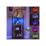 Meuble bar dangle casier � vin autoportant � 5 niveaux led avec porte - verres et rangement 47x34x154cm ...