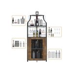 Meuble bar dangle casier � vin autoportant � 5 niveaux avec porte - verres et rangement 47x34x154cm marron ...