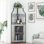 Meuble bar dangle casier � vin autoportant � 5 niveaux avec porte - verres et rangement porte grillag�e ...