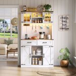 Meuble bar avec �clairage led et prises �lectriques buffet de cuisine avec 2 tiroirs et �tag�res r�glables ...