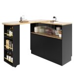 Meuble bar pivotant noir l 90 x p 45 x h 100 cm mdf porte coulissante en verre