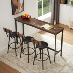 Meuble bar table industrielle 160x40x94. 5cm marron noir + 3 tabourets rembourr�s pu pour cuisine salon ...