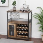 Meuble bar � vin autoportant - lunsy - 69x35x92 cm - marron - casier pour 12 bouteilles - porte - verres ...