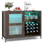 Meuble bar � vin costway avec lumi�res led �tag�res ajustables supports � verres et bouteilles buffet ...