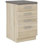 Meuble bas 4 tiroirs avec plan de travail - dcor chne sonoma - l 40 x p 516 x h 85 cm - lassen