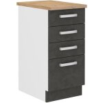 Meuble bas 4 tiroirs avec plan de travail - gris mat - l 40 x p 516 x h 85 cm - lassen Meuble bas 4 tiroirs avec plan de travail - gris mat - l 40 x p 516 x h 85 cm - lassen