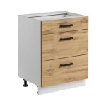 Meuble bas de cuisine avec 3 tiroirs rita - naturel / blanc - l 60 x h 82 cm Meuble bas de cuisine avec 3 tiroirs rita - naturel / blanc - l 60 x h 82 cm