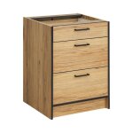 Meuble bas de cuisine avec trois tiroirs carballo - naturel / noir - l 60 cm