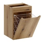Meuble bas de salle de bain 40 cm avec panier � linge nova ch�ne coast evoke