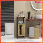 Meuble bas de salle de bain - akozon - 9600 - noir et bois - bambou & mdf - design industriel 32x30x90 ...