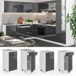 Meuble cuisine r - line 40cm sans pt anthracite haute brillance blanc vicco