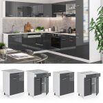 Meuble cuisine r - line 60cm avec tiroir sans pt anthracite haute brillance blanc vicco