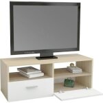 Ml - design meuble bas tv blanc / naturel 95x36x35 cm panneau de particules mdf finition mlamine avec ...