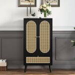 Meuble buffet 60x40x110. 2cm avec 2 portes en rotin et 1 tiroir - 2 �tag�res int�rieures - pieds r�glables ...