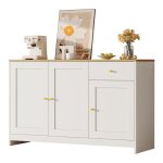Meuble buffet bahut bas salon salle � manger rangement - avec 3 portes et 1 porte de rangementen natur ...