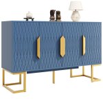 Meuble buffet bahut bas salon salle � manger rangement - style moderne bleu avec 2 �tag�res r�glables ...