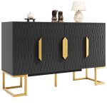 Meuble buffet bahut bas salon salle � manger rangement - style moderne noir avec 2 �tag�res r�glables ...