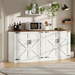 Meuble buffet bahut bas salon salle � manger rangement - style rustique scandinave blanc avec 4 portes160x40x8 ...