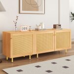 Meuble buffet bahut bas salon salle a manger rangement - style scandinave - bois naturel - l180 x p40 ...
