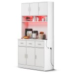 Meuble buffet haut de cuisine blanc avec éclairage led salle a manger en bois - style contemporain - ... Meuble buffet haut de cuisine blanc avec éclairage led salle a manger en bois - style contemporain - ...