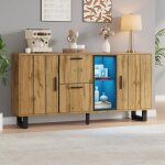 Meuble buffet led salon bahut commode structur�e moderne en bois avec grille de rangement - l 160 x p ...