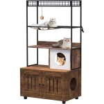 Meuble cache - bac � liti�re pour chat 2 - en - 1 ? armoire avec �tag�res grand capacit� coin repas et ...