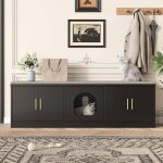 Meuble chat cache - liti�re 140 cm noir ? liti�re + griffoir int�gr� ventilation multifonction