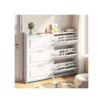 Meuble � chaussures lot de 2 3 abattants 70x24x120 cm 6 compartiments avec tiroir en mdf blanc