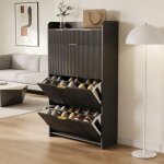 Meuble � chaussures avec 2 tiroirs 3 abattants meuble dentr�e couloir rangement pour chaussures 77x24x33 ...