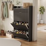 Meuble � chaussures - 3 abattants 2 tiroirs - noir - mdf haute qualit� - style moderne scandinave