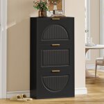 Meuble � chaussures 3 abattants gain de place meuble d?entr�e �troit noir 60 x 24 x 114 cm