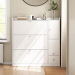 Meuble � chaussures 3 portes abattantes avec tiroir et banc rabattable rangement d?entr�e blanc 119�24�122 ...