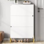 Meuble � chaussures 3 portes moderne minimaliste pieds dor�s grande capacit� entr�e hall 73x24x120cm ...