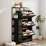 Meuble � chaussures avec 3 portes et 3 tiroirs �tag�res r�glables armoire � chaussures 81 x 24 x 132 ...