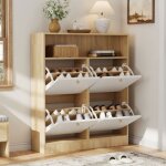 Meuble chaussures 4 clapets chaussier blanc naturel r�glable anti - basculement 90�24�1045 cm