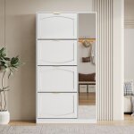 Meuble � chaussures 4 compartiments basculants 80 x 147 x 24 cm pour entr�e miroir acrylique blanc