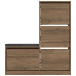 Meuble � chaussures 4 portes avec banc effet bois fonc� 105 cm - kira