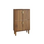 Meuble � chaussures 60 cm style campagne moderne pour entr�e 2 clapets avec �tag�re motif lin�aire marron ...