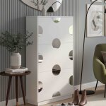 Meuble � chaussures 63x24x120cm - miroir rond artistique - 3 abattants - gain de place ultra mince - ...