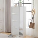 Meuble � chaussures 80x24x147 cm avec miroir rangement 4 compartiments panneau de particules blanc