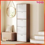 Meuble � chaussures - akozon - 14293 - 5 portes abattantes - bicolore blanc / marron - 30 paires 60x28x189 ...