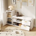 Meuble � chaussures - banc � chaussures 128x30x68cm entr�e / couloir blanc2 tiroirs 1 placard 2 �tag�ressi�ge ...