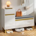 Meuble � chaussures avec banc - modernluxe - 120x35x85 cm - 1 tiroir - 3 portes - banc rembourr� - blanc ...