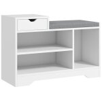 Meuble chaussures banc à chaussures tiroir 3 niches coussin gris inclus panneaux blanc Meuble chaussures banc à chaussures tiroir 3 niches coussin gris inclus panneaux blanc