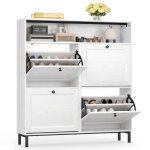 Meuble � chaussures - bealife - 4 casiers - rangement 20 paires - profondeur 24 cm - 1 niche - blanc ...