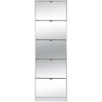 Meuble à chaussures - blanc et facades miroir - l58 x h177 x p17 cm - 15 paires - 5 abattants - koblenz ... Meuble à chaussures - blanc et facades miroir - l58 x h177 x p17 cm - 15 paires - 5 abattants - koblenz ...